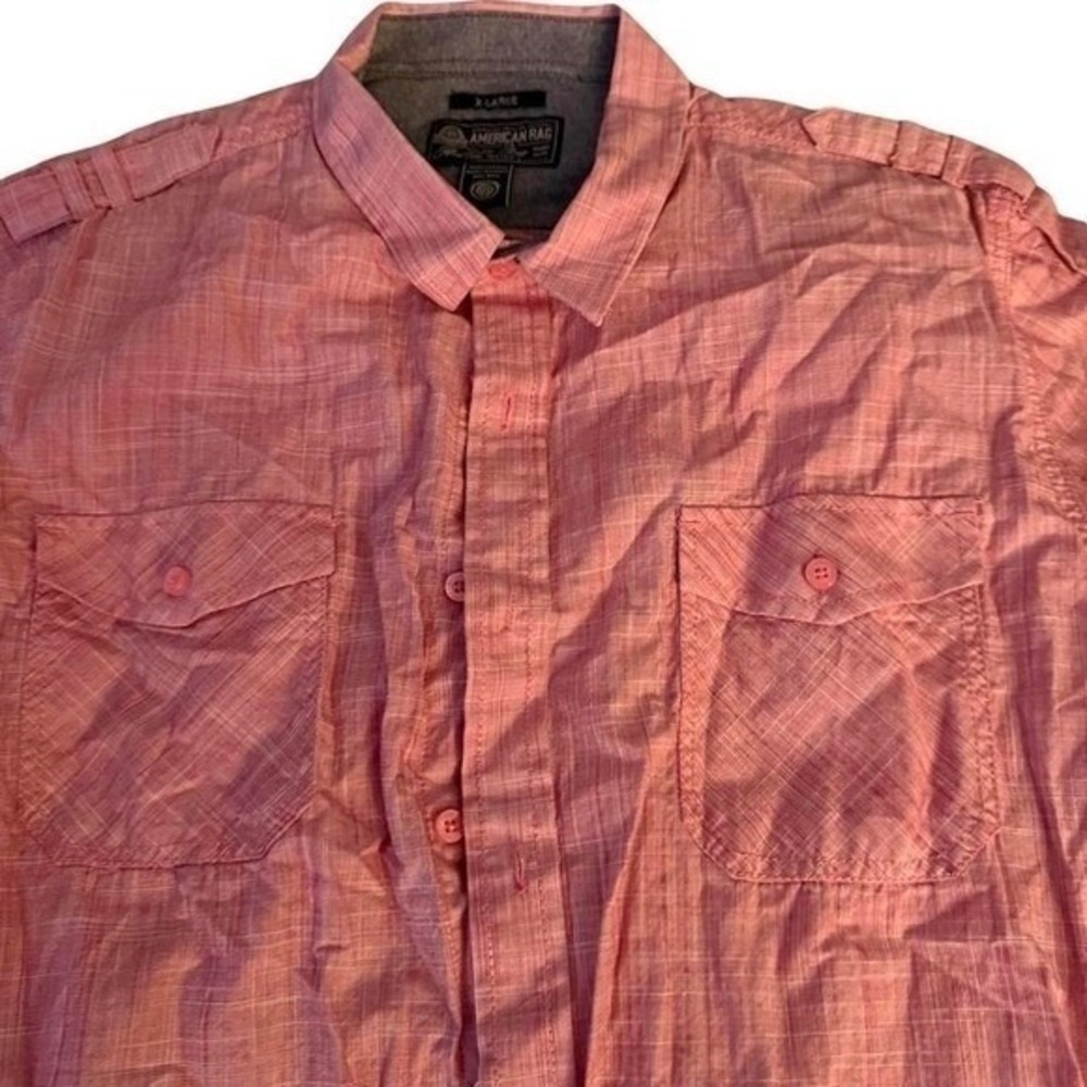 American Rag Mens Long Sleeve Button Down Shirt Coral XL Casual Urban Epaulets